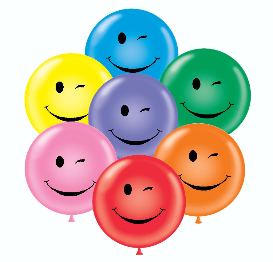 17" Latex Balloons - Tuf-Tex® Winking Smile (Assorted Colors w/ Black Ink): 50 Count